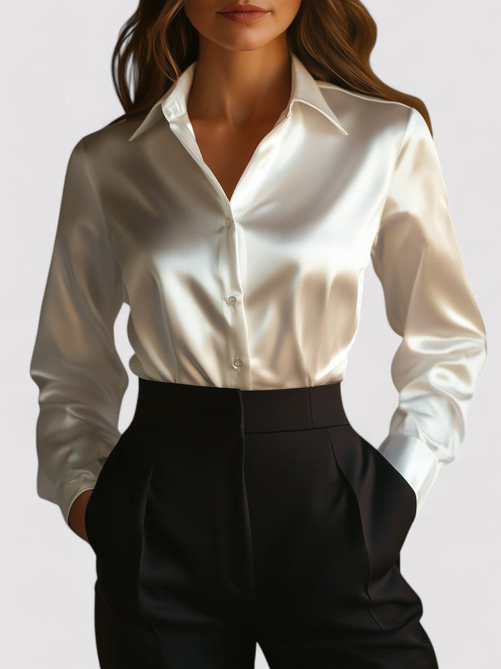 Noir | Elegant Satin Silk Blouse – Women's Luxury Long Sleeve Shirt