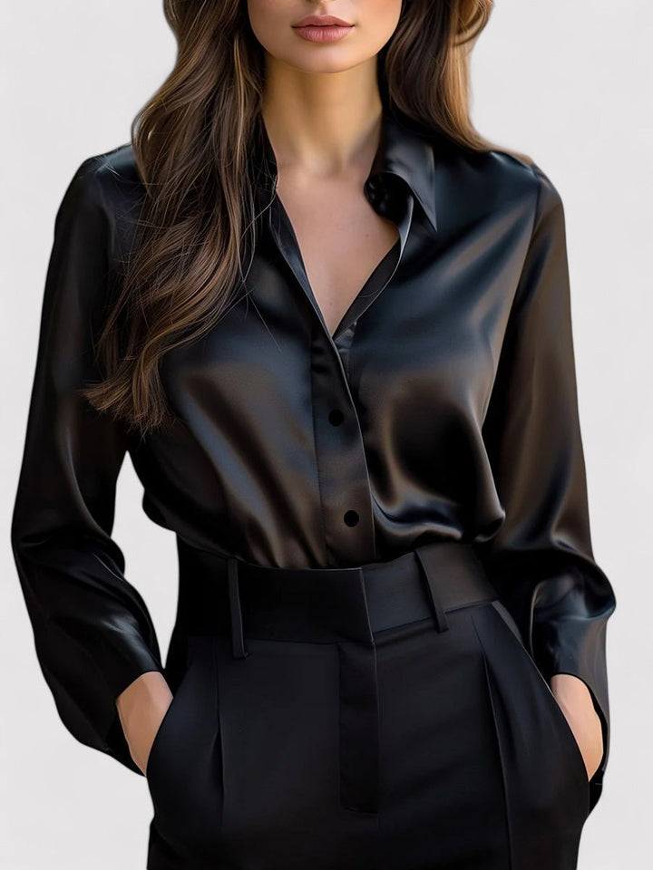 Noir | Elegant Satin Silk Blouse – Women's Luxury Long Sleeve Shirt