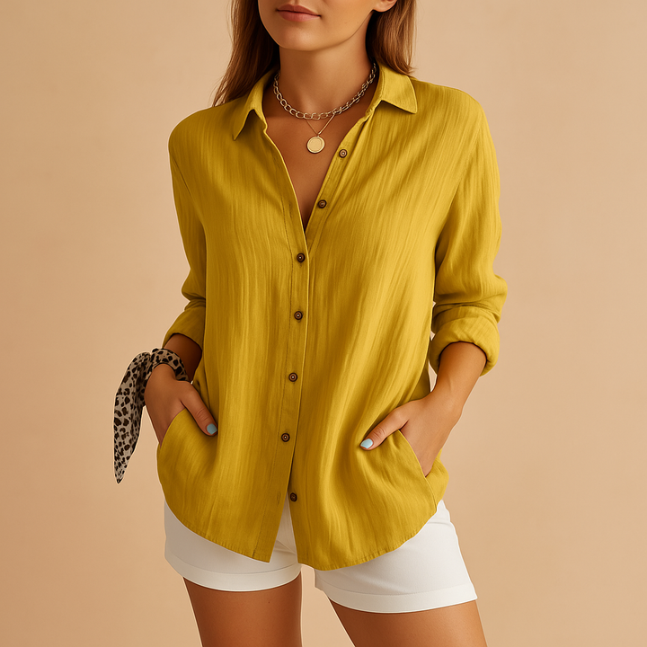 Breezy | Relaxed Fit Button Down Long Sleeve Womens Blouse
