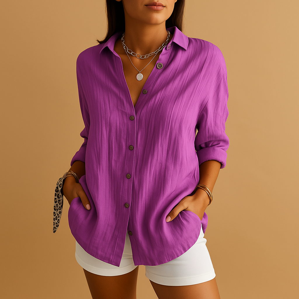 Breezy | Relaxed Fit Button Down Long Sleeve Womens Blouse
