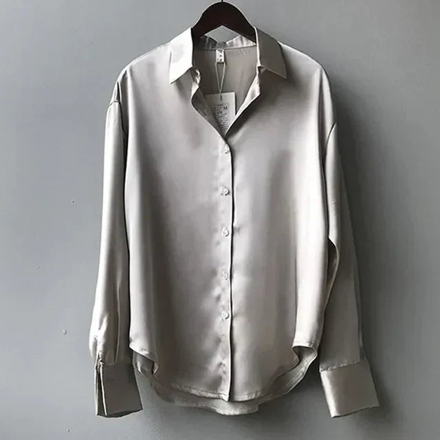 Celeste | Relaxed Satin Silk Blouse – Women's Elegant Long Sleeve Shirt