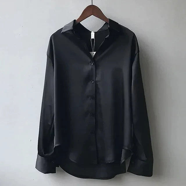 Celeste | Relaxed Satin Silk Blouse – Women's Elegant Long Sleeve Shirt