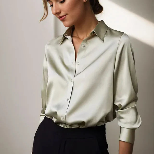 Celeste | Relaxed Satin Silk Blouse – Women's Elegant Long Sleeve Shirt