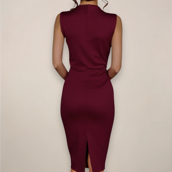 Clarissa | Mock Neck Bow Detail Ruched Bodycon Midi Formal Dress