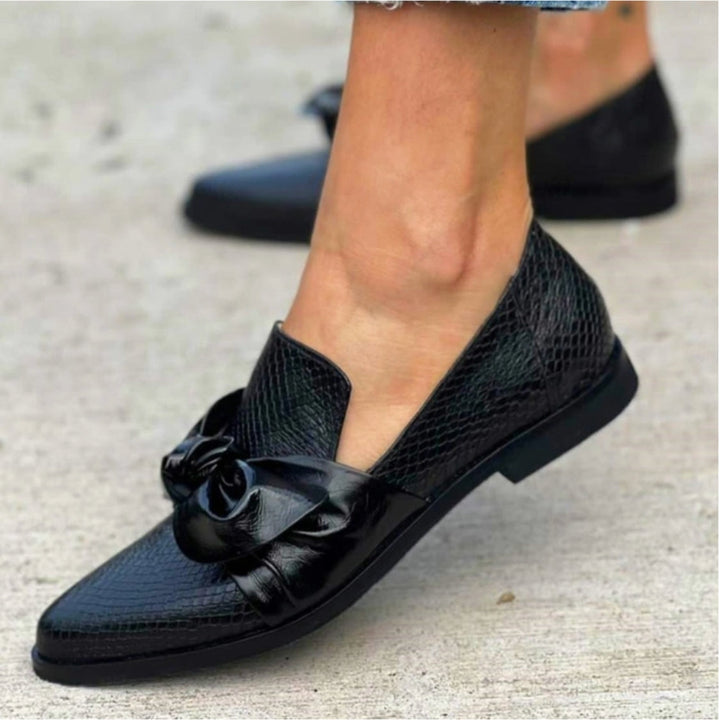Narcissa | Croc-Embossed Bow Loafer Orthopedic Flats for Women