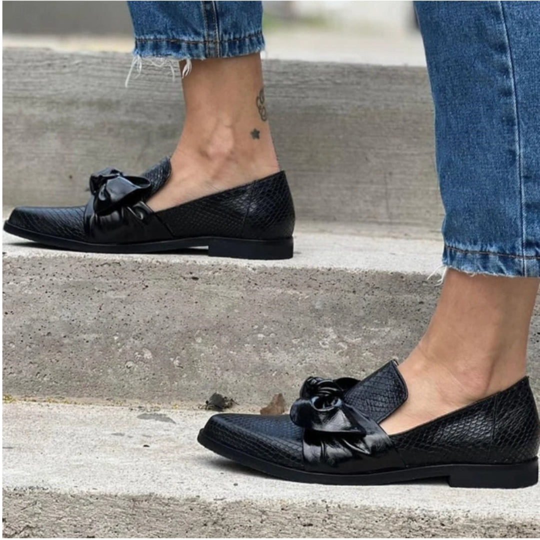 Narcissa | Croc-Embossed Bow Loafer Orthopedic Flats for Women