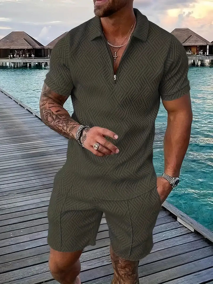 Monaco | Men's Contrast Trim Zip Polo Co-ord Set
