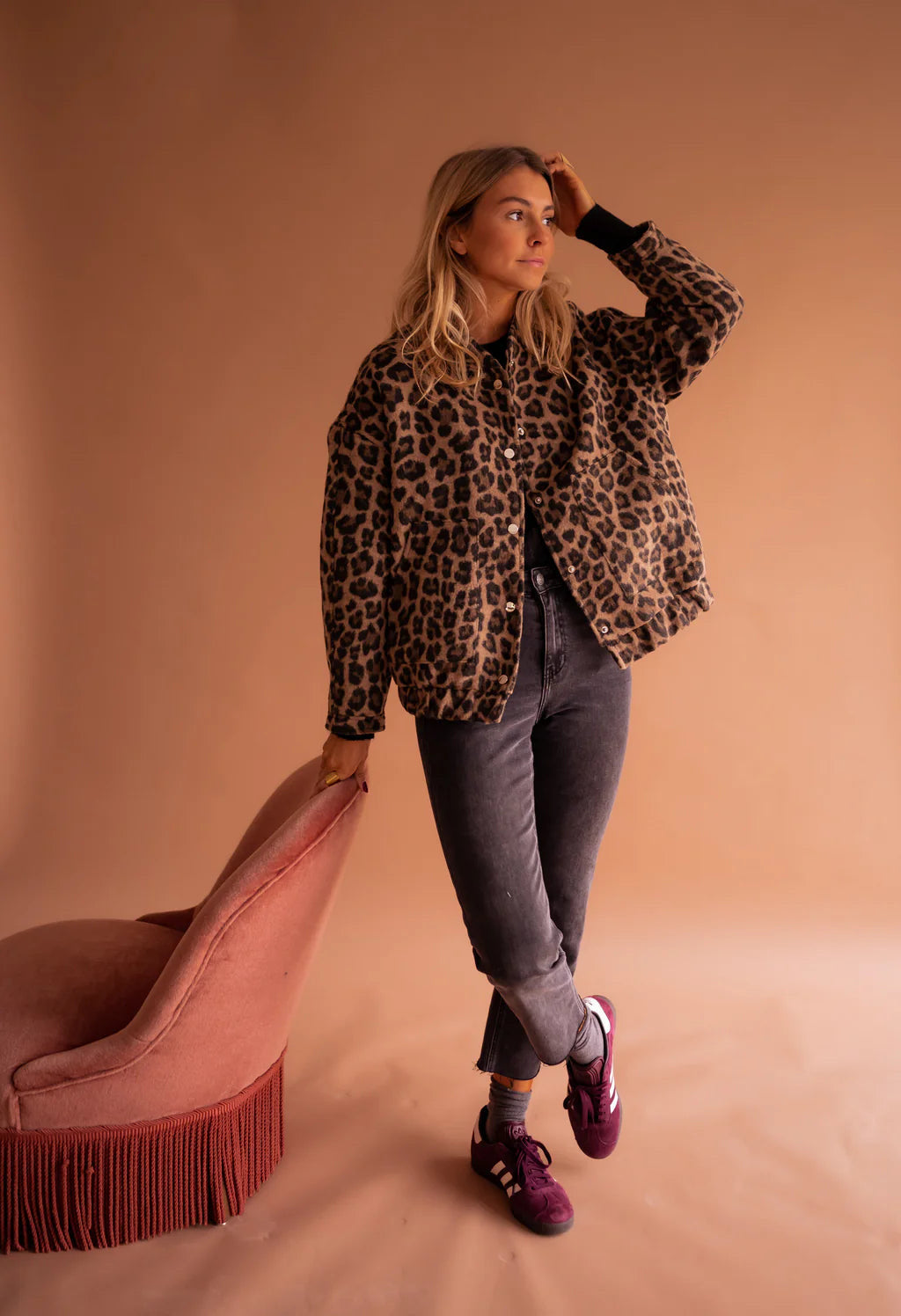 Zahara | Leopard Print Snap Button Women's Bomber Jacket