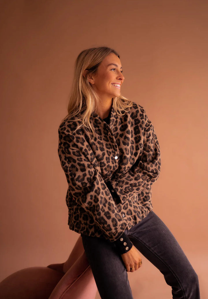 Zahara | Leopard Print Snap Button Women's Bomber Jacket