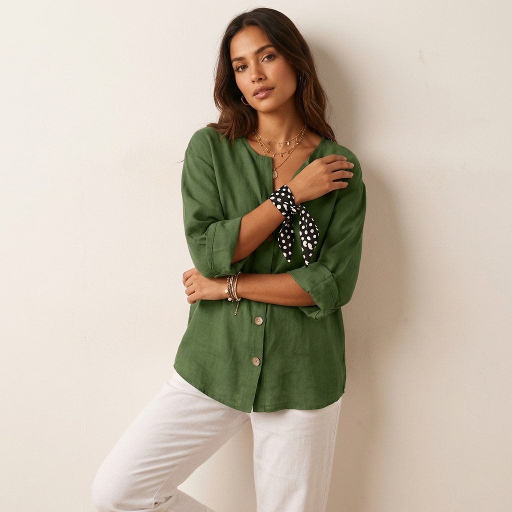 Noor | Single-Button V-Neck Oversized Tunic Blouse