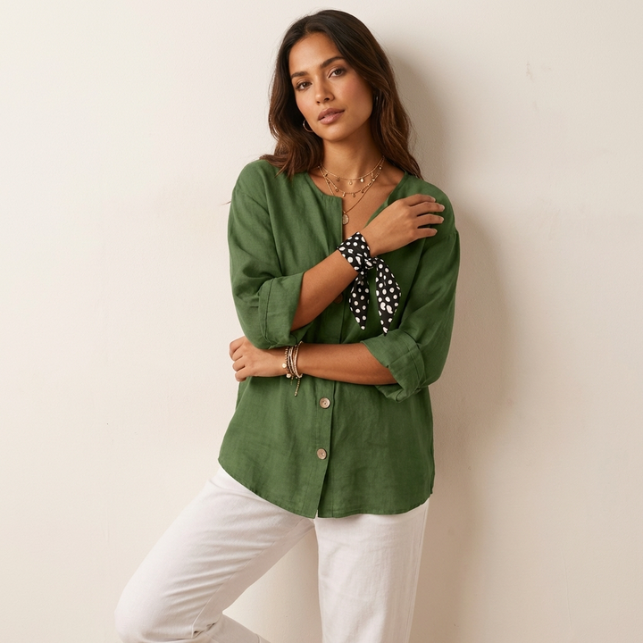 Noor | Single-Button V-Neck Oversized Tunic Blouse