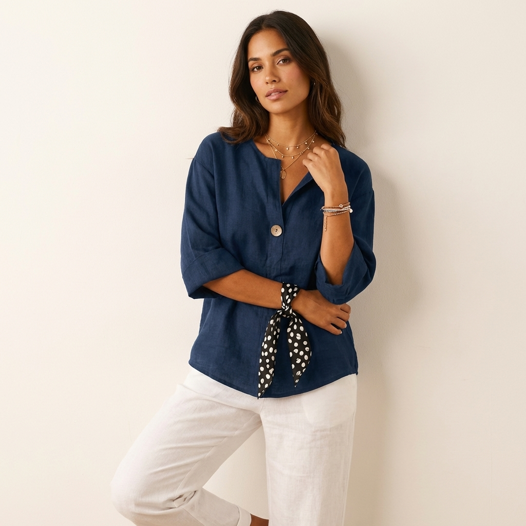 Noor | Single-Button V-Neck Oversized Tunic Blouse