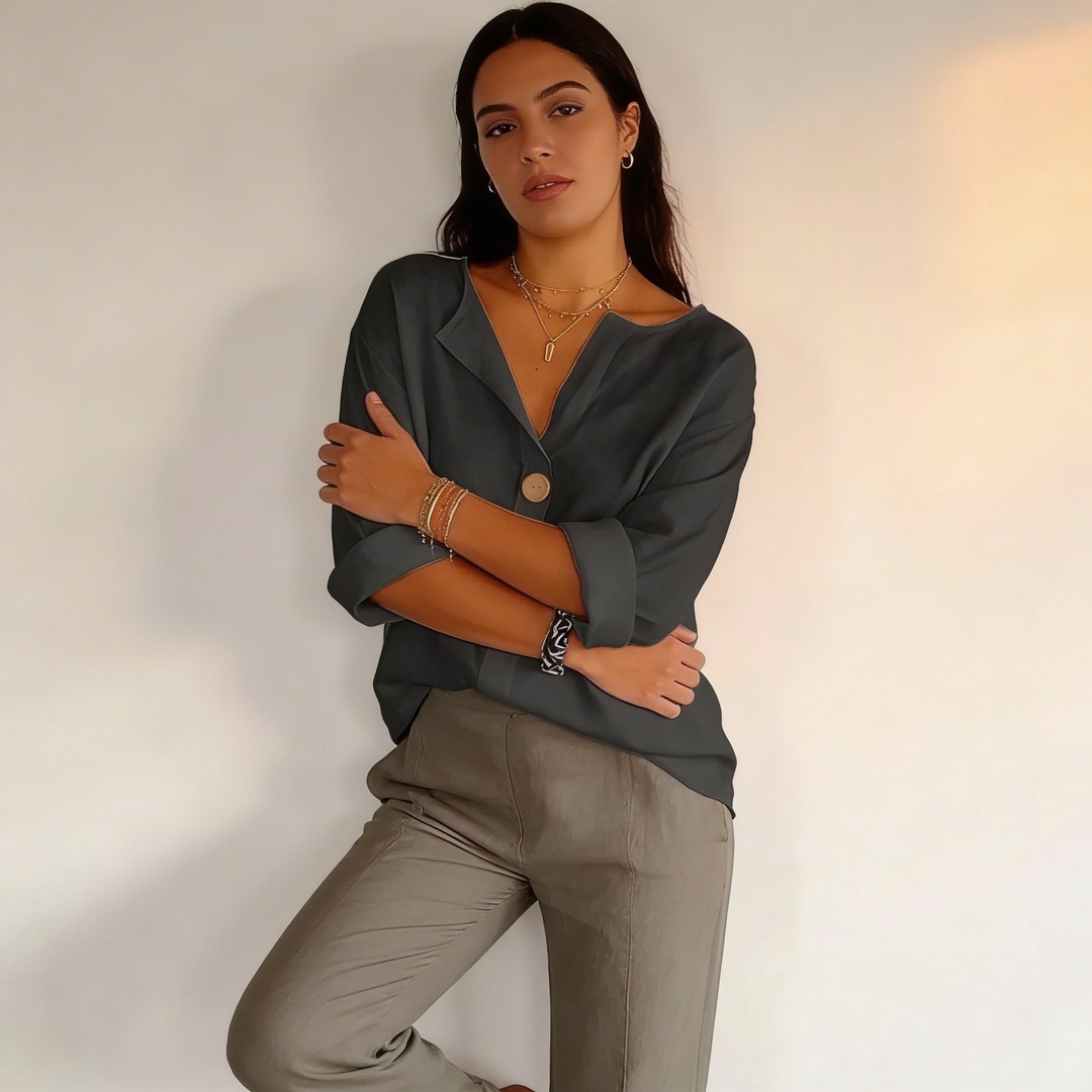 Noor | Single-Button V-Neck Oversized Tunic Blouse