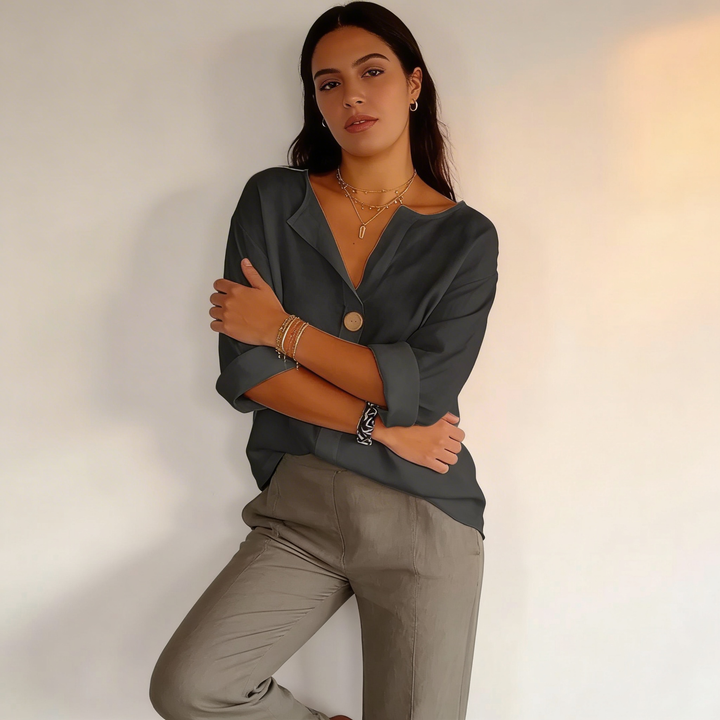 Noor | Single-Button V-Neck Oversized Tunic Blouse