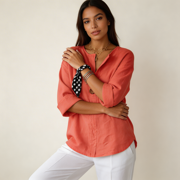 Noor | Single-Button V-Neck Oversized Tunic Blouse