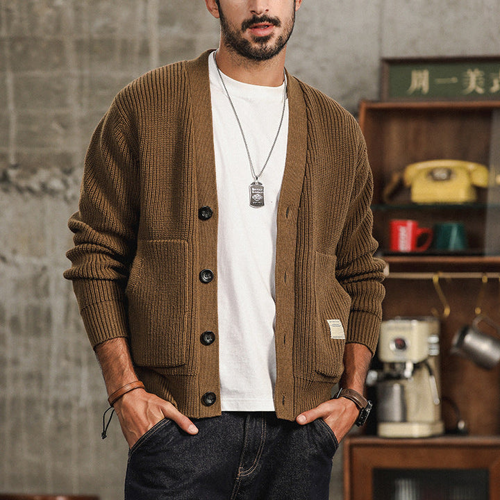 Workroom | Chunky Rib Knit V-Neck Men's Cardigan