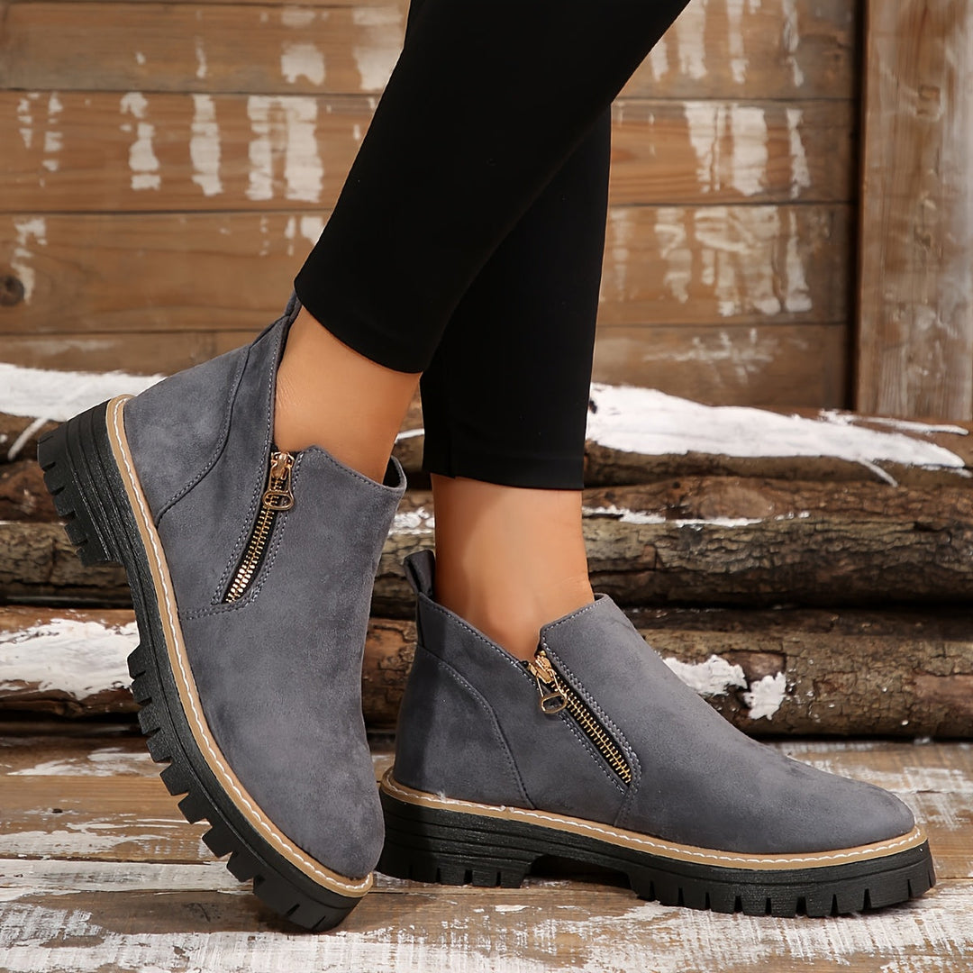 Zeva | Cheetah Print Side Zip Chunky Lug Sole Ankle Boots