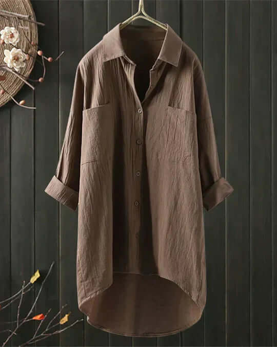 Olivia | Dual-Pocket High-Low Linen Tunic Blouse