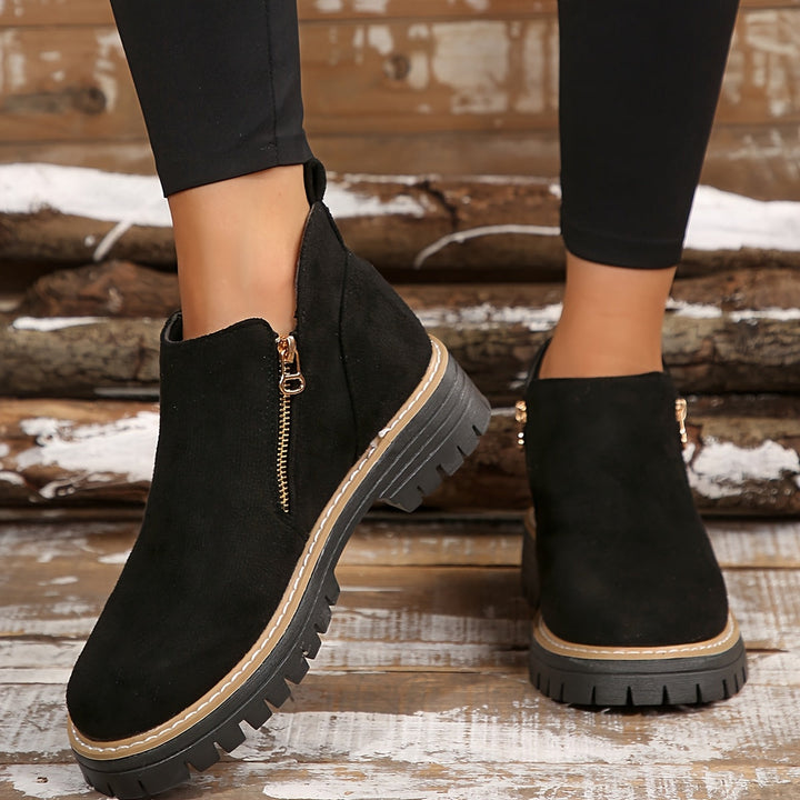 Zeva | Cheetah Print Side Zip Chunky Lug Sole Ankle Boots