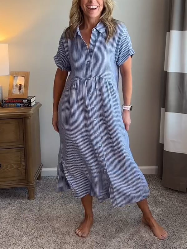 Brielle | Striped Shirt Dress – Casual Linen Midi Summer Dress