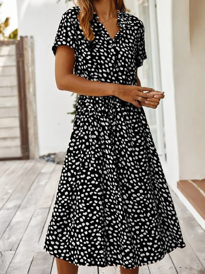 Spots | Dalmatian Print Tie Waist Button Midi Dress