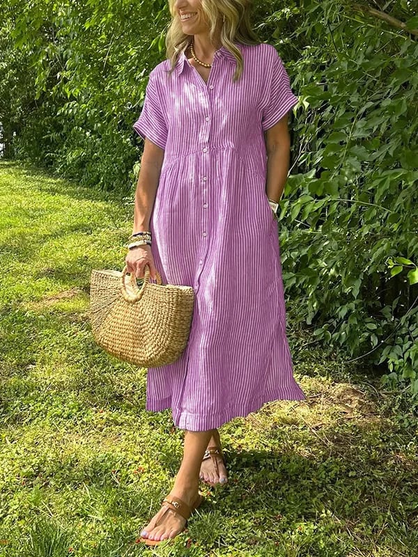 Brielle | Striped Shirt Dress – Casual Linen Midi Summer Dress