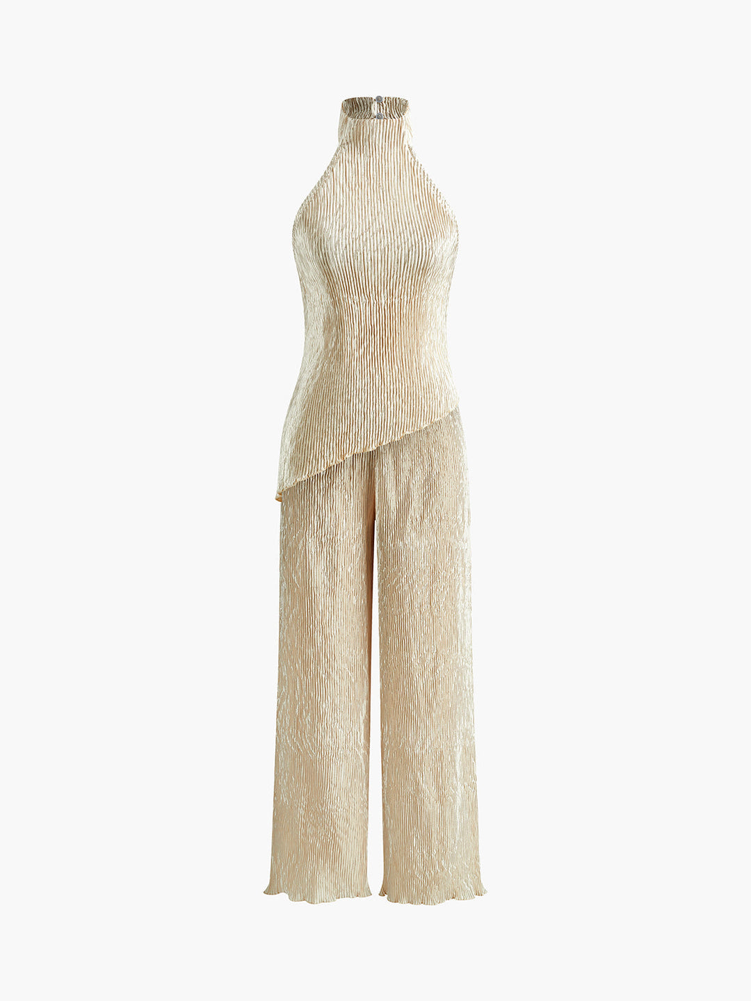 Celara | Textured Halter Neck Crop Top and Wide Leg Trouser Co-ord Set