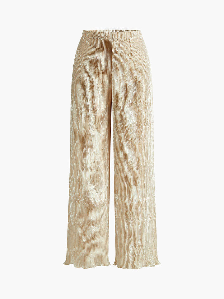 Celara | Textured Halter Neck Crop Top and Wide Leg Trouser Co-ord Set