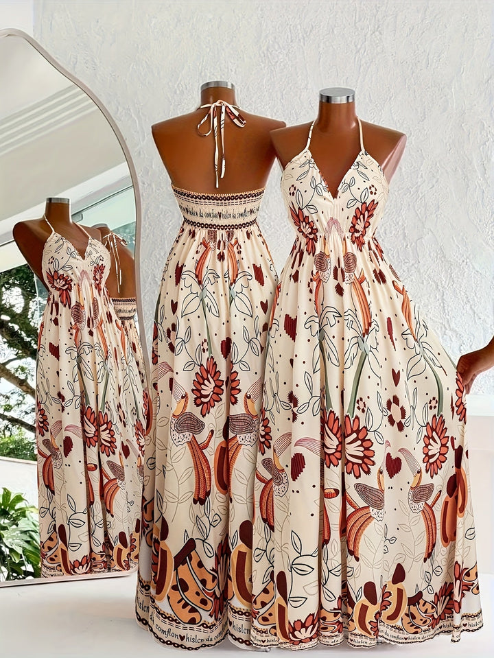 Santina | Women's Halter Neck Boho Floral Summer Dress