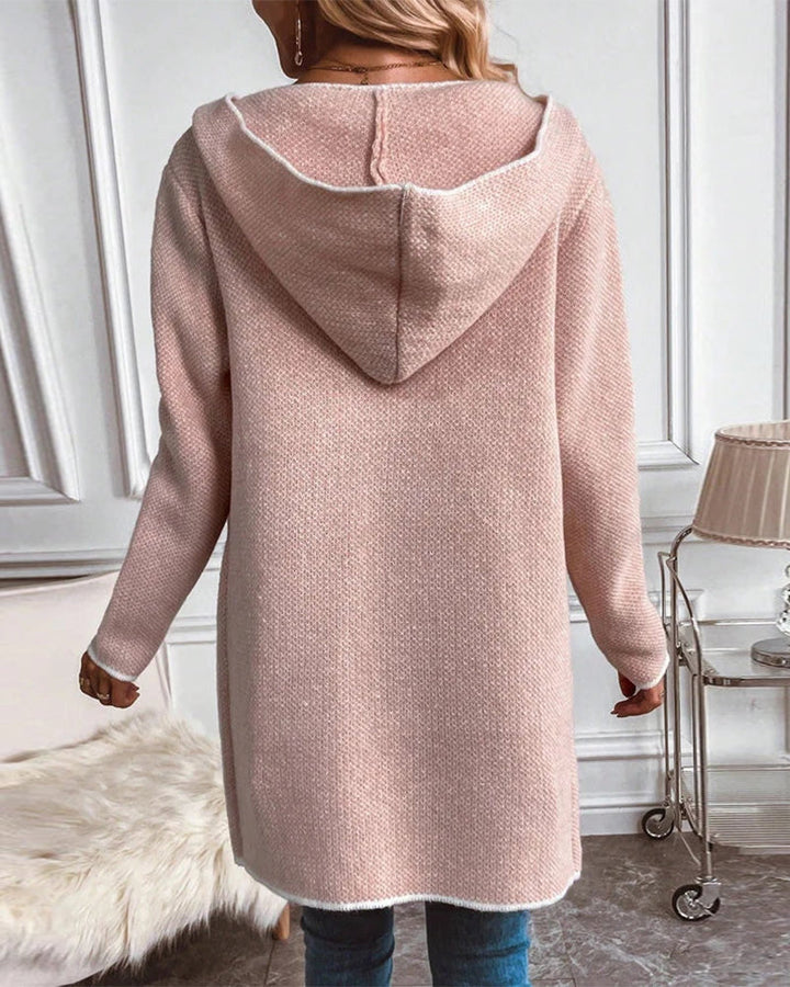 Rosette | Contrast Trim Hooded Open Front Cardigan