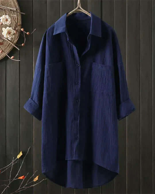 Olivia | Dual-Pocket High-Low Linen Tunic Blouse
