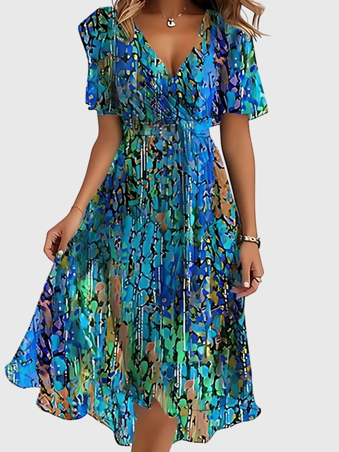 Josephine | Floral Wrap-Style Flutter-Sleeve Summer Dress