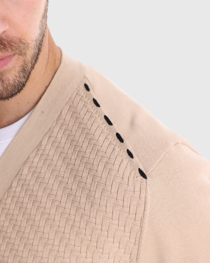 Archer | Herringbone Panel V-Neck Men's Cardigan