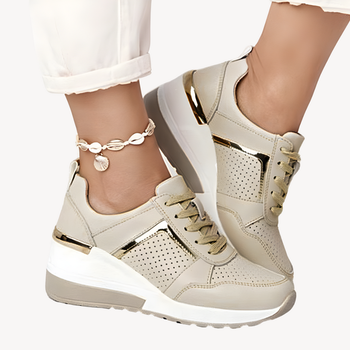 Goldie | Metallic Detail Wedge Platform Women Sneakers