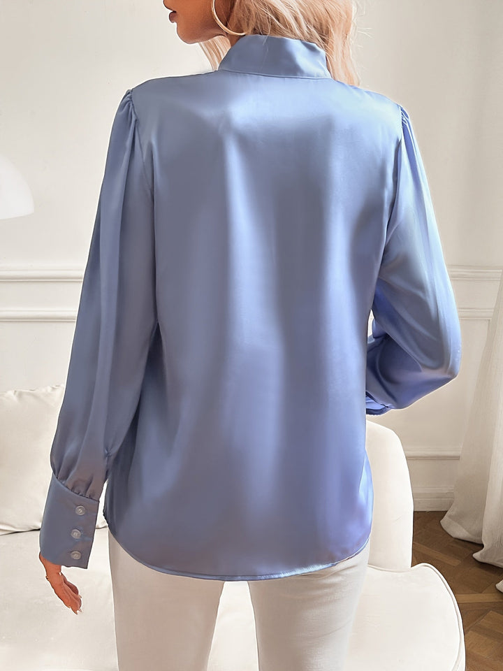 Bowie | Bow Tie Neck Puff Sleeve Satin Womens Blouse