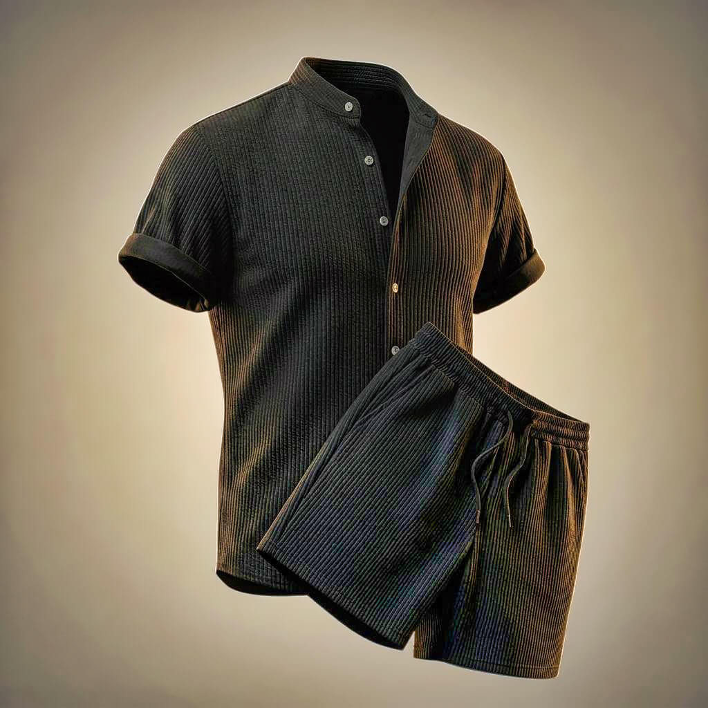 Solaro | Men's Ribbed Mandarin Collar Co-ord Set