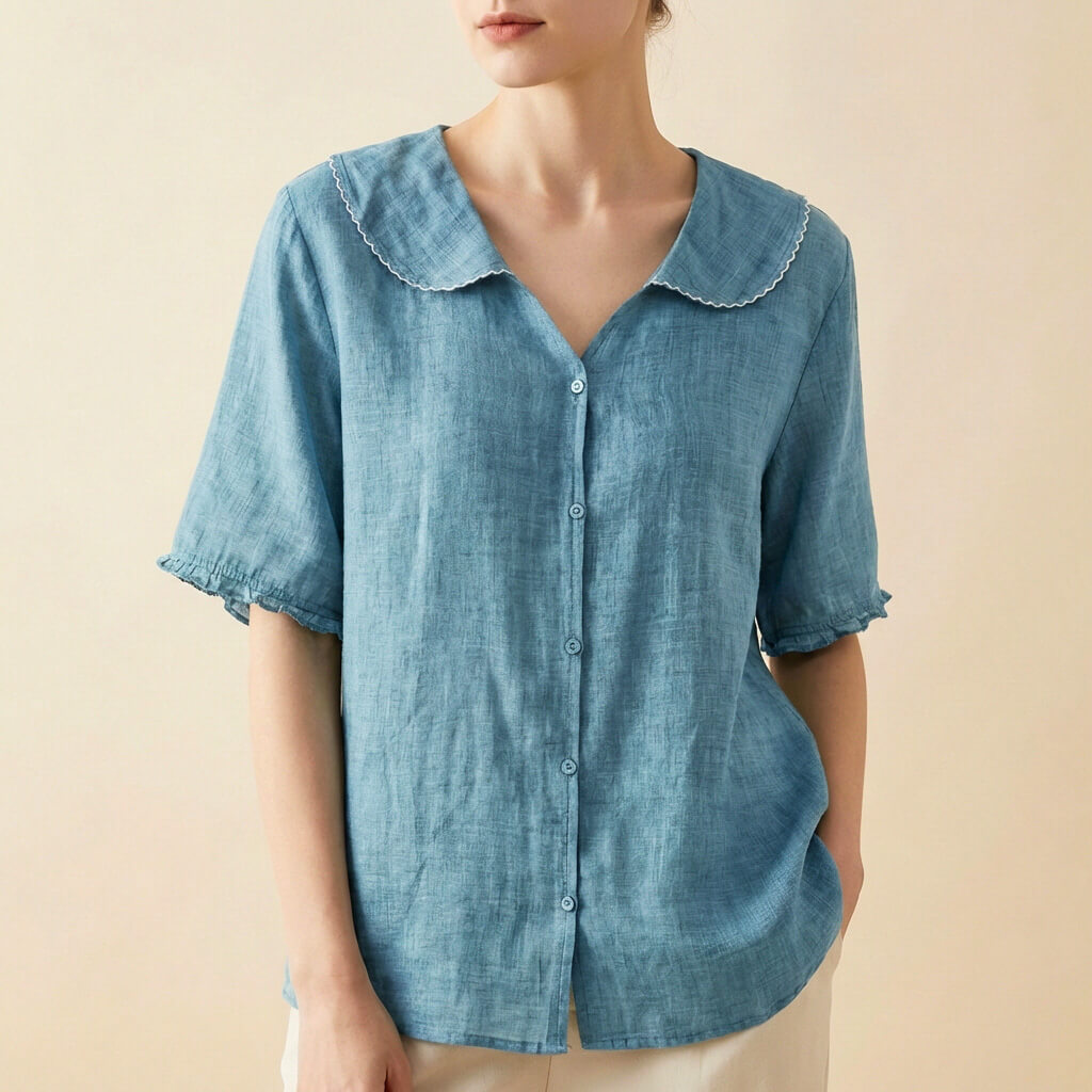 Petra | Peter Pan Collar Frill Cuff Linen Womens Blouse