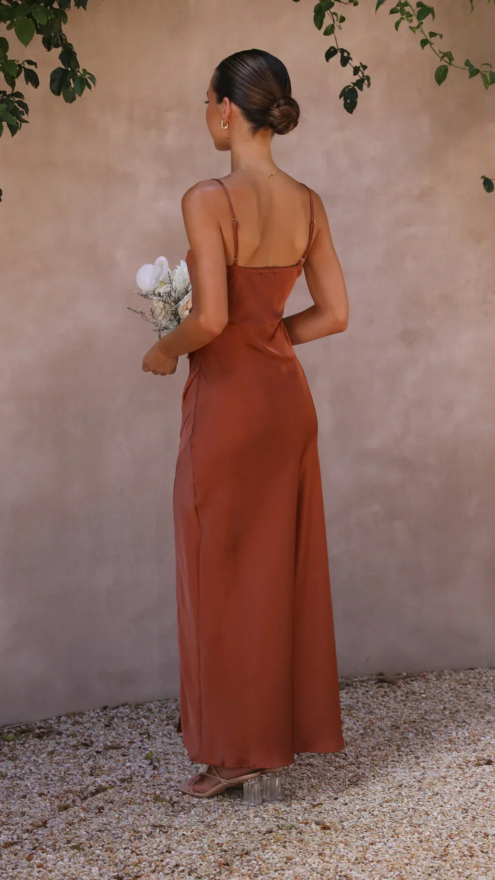 Siena | Women's Satin Cowl-Side Maxi Slip Dress with Split