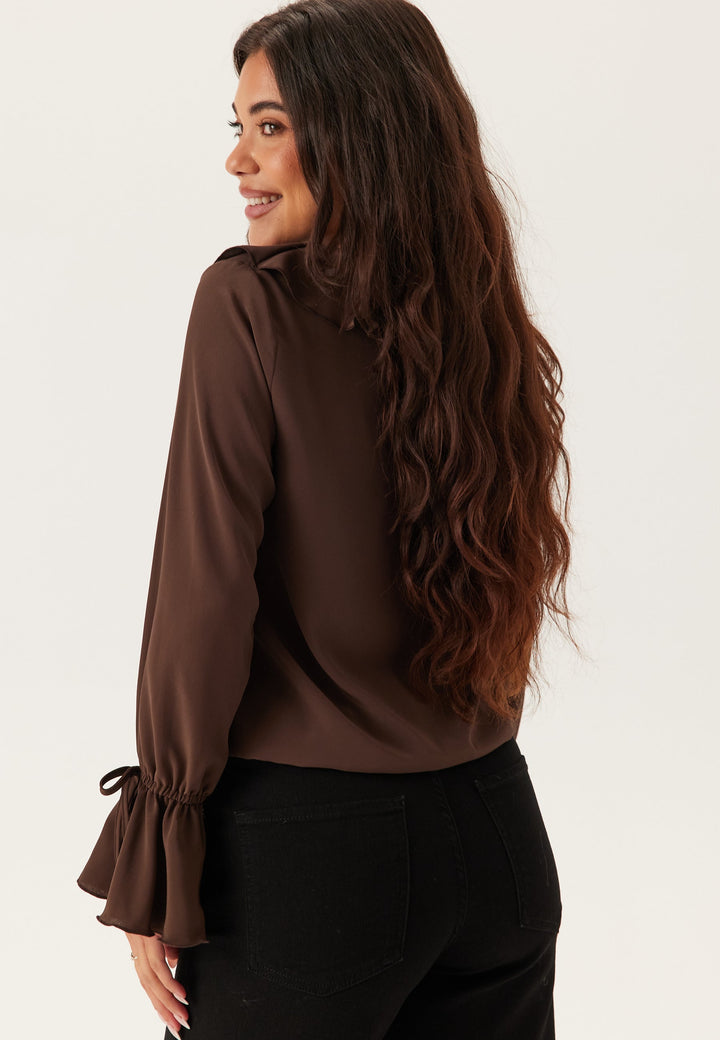 Ruffle | Frill Front Tie Neck Fluted Cuff Women's Blouse