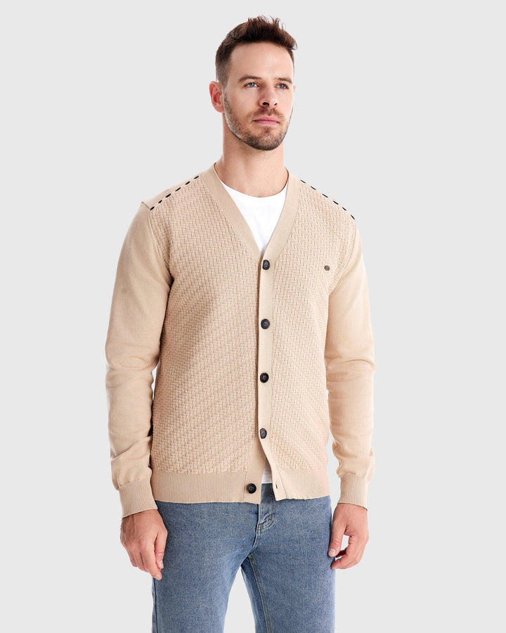 Archer | Herringbone Panel V-Neck Men's Cardigan