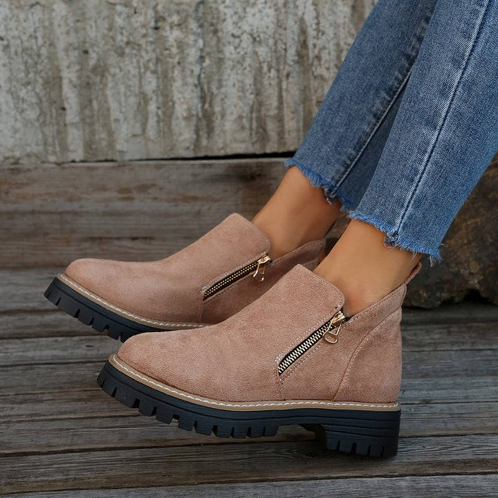Zeva | Cheetah Print Side Zip Chunky Lug Sole Ankle Boots
