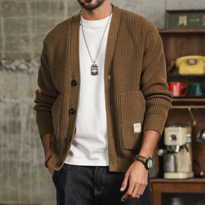 Workroom | Chunky Rib Knit V-Neck Men's Cardigan