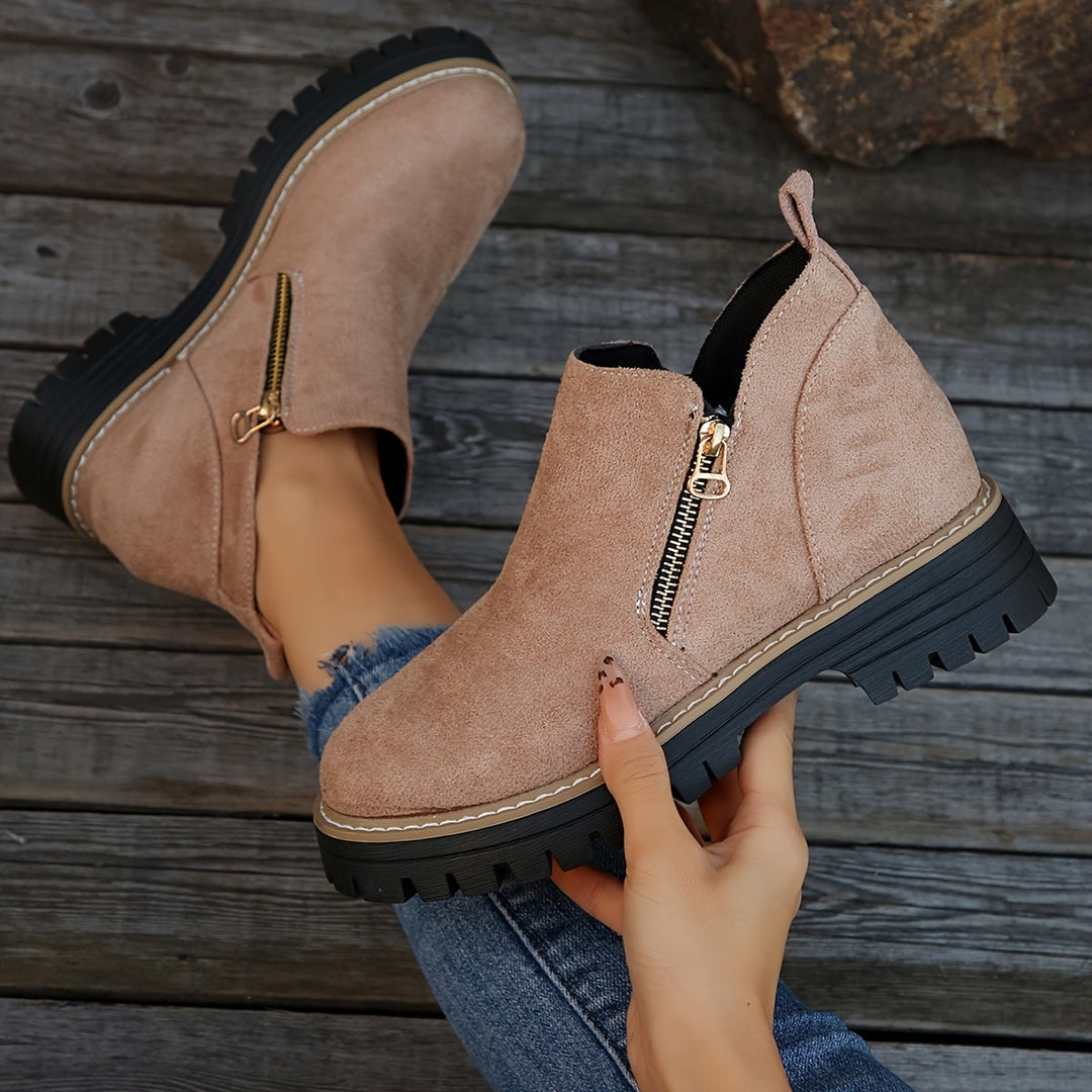 Zeva | Cheetah Print Side Zip Chunky Lug Sole Ankle Boots