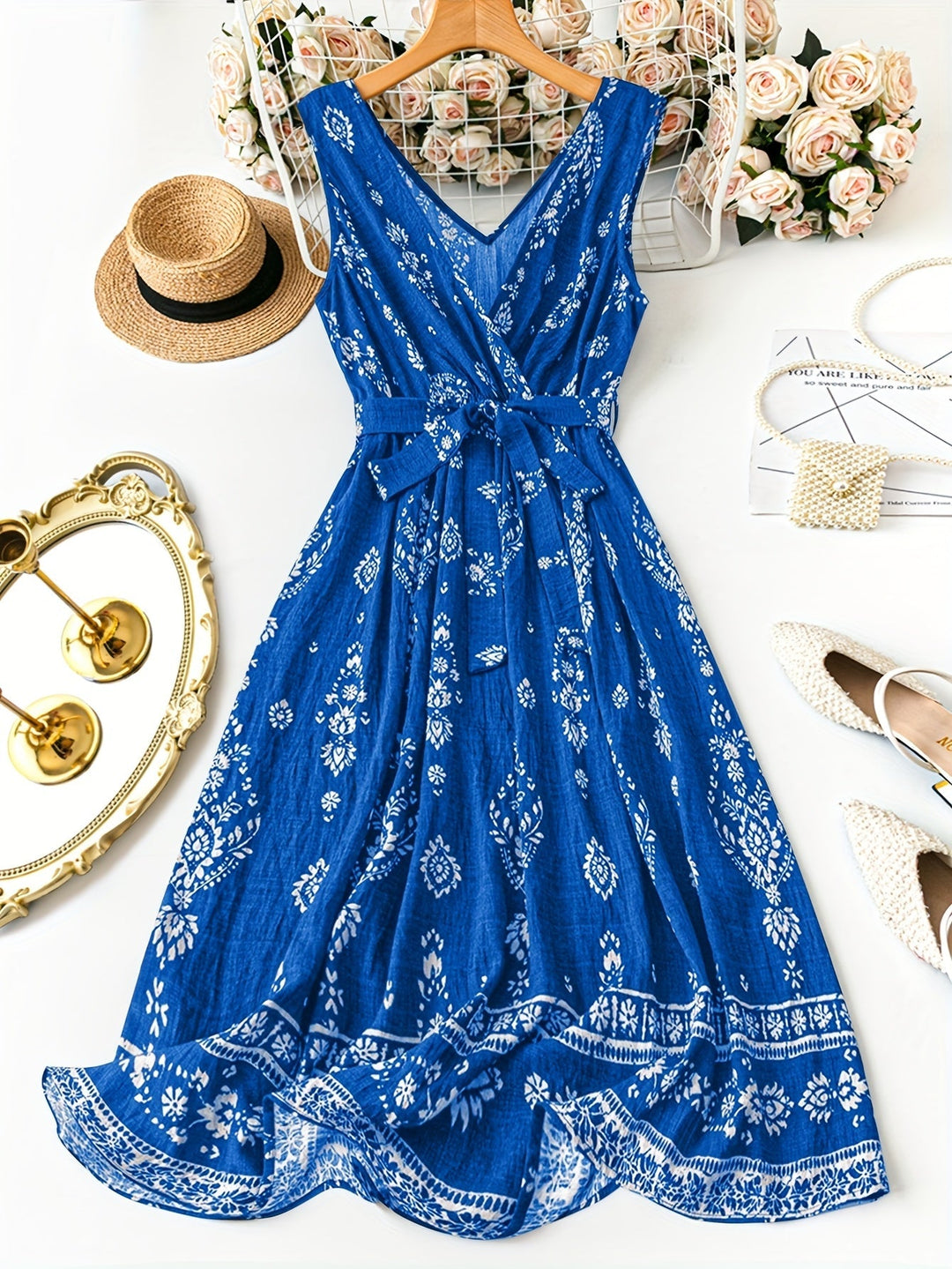 Zahara | Women's V-Neck Belted Boho Floral Summer Dress