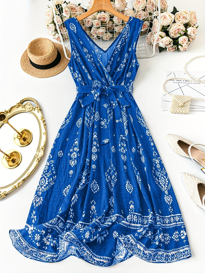 Zahara | Women's V-Neck Belted Boho Floral Summer Dress