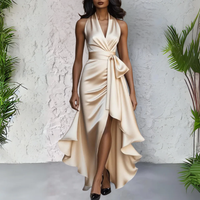 Calliope | Bow Waist Ruffle Hi-Low Halter Neck Maxi Dress
