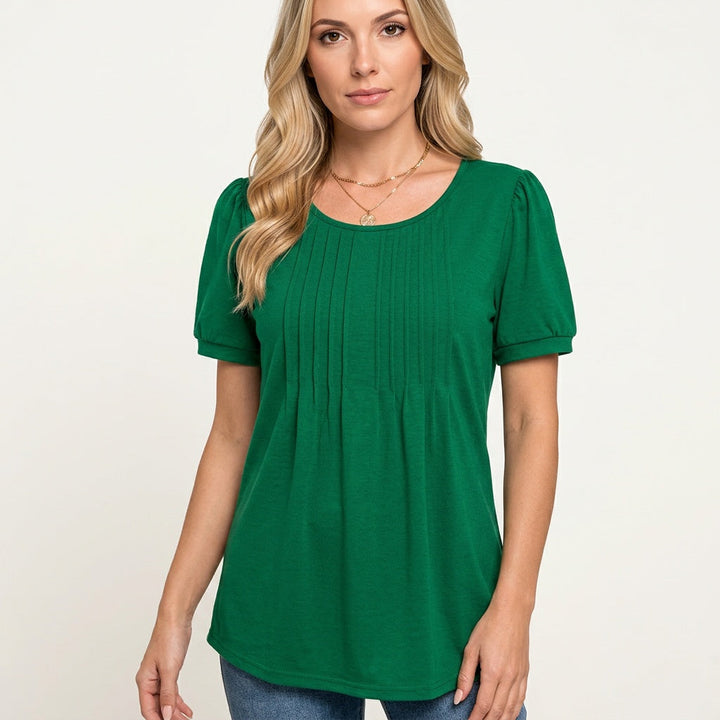 Bloom | Ditsy Floral Print Pleated Scoop Neck Womens Top