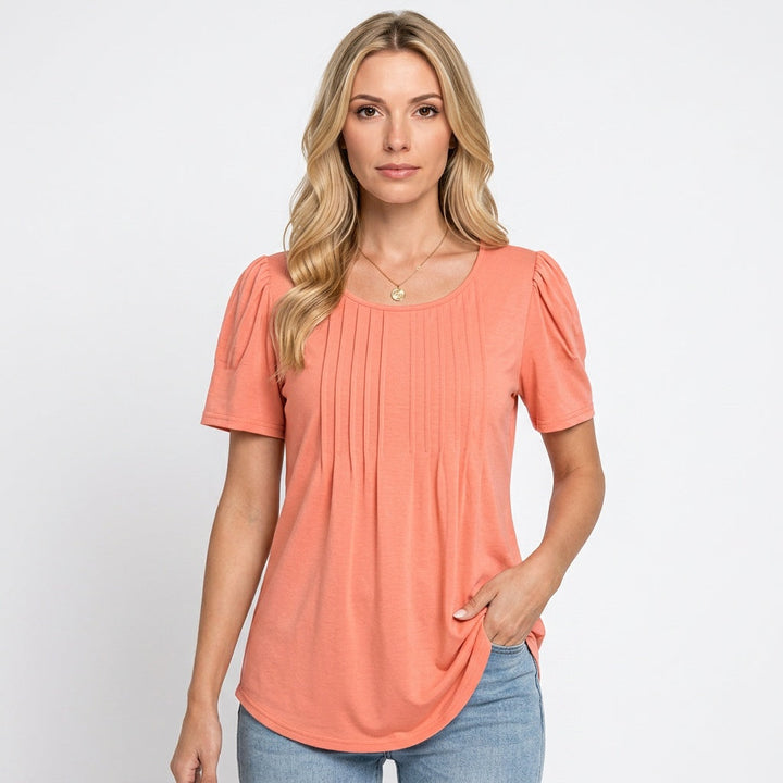 Bloom | Ditsy Floral Print Pleated Scoop Neck Womens Top