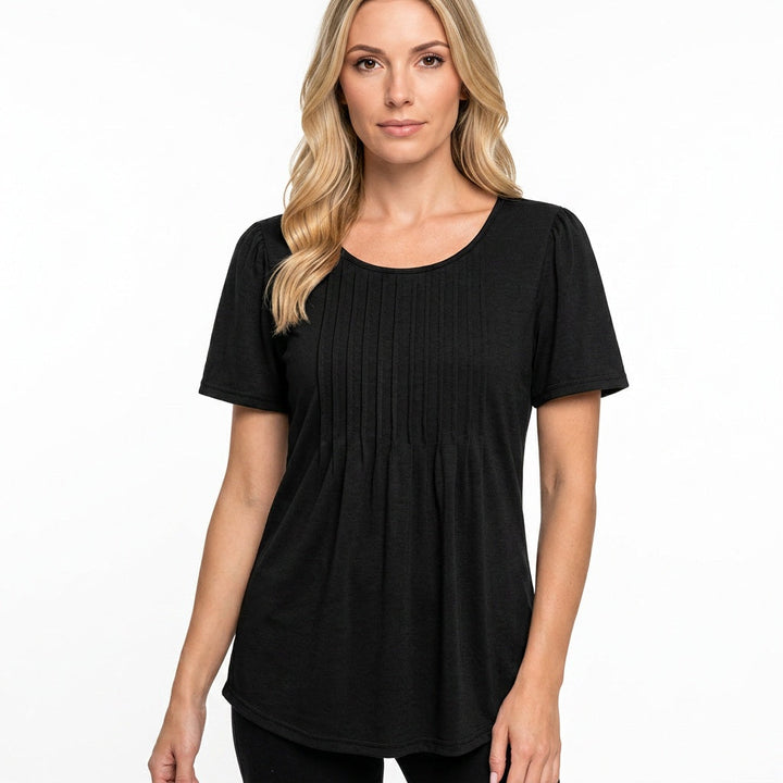 Bloom | Ditsy Floral Print Pleated Scoop Neck Womens Top
