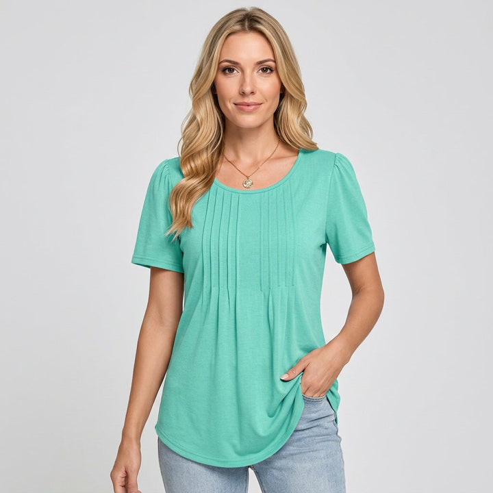 Bloom | Ditsy Floral Print Pleated Scoop Neck Womens Top